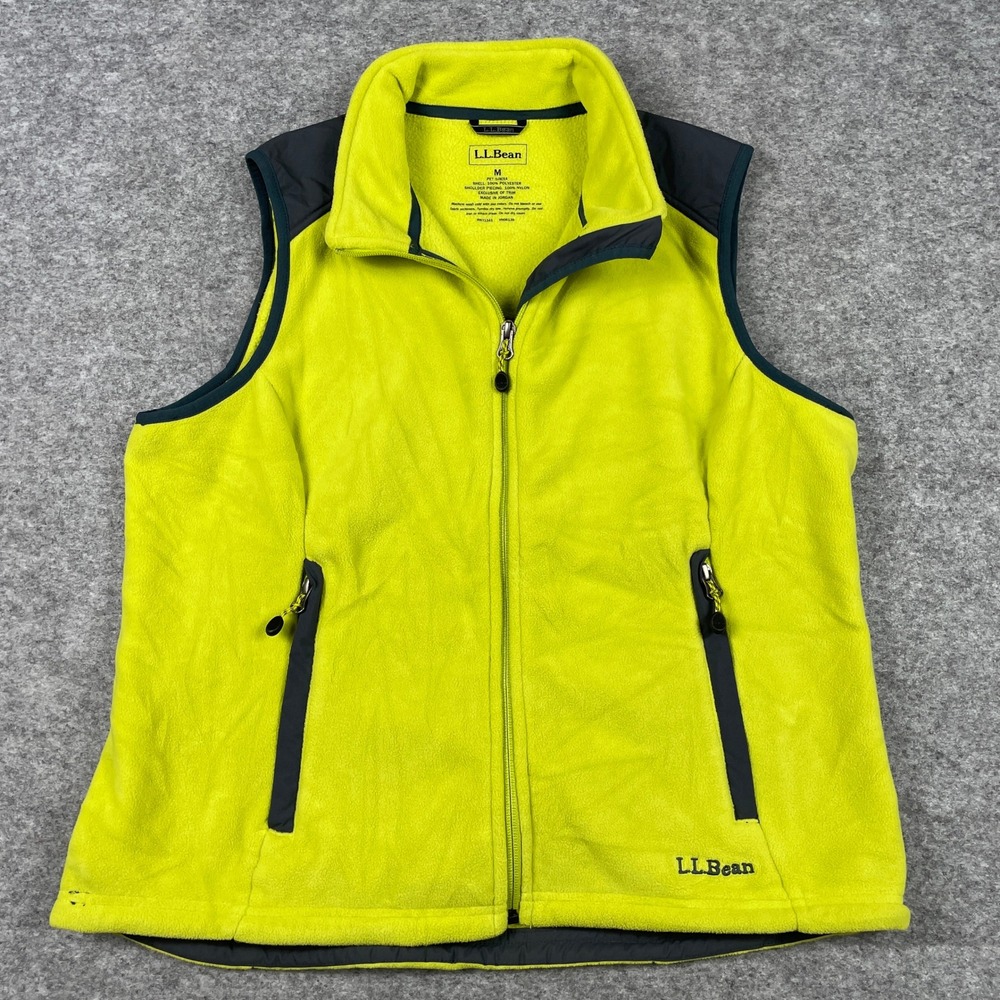 LL Bean Fleece Vest Womens M Lime Green Polartec Wind Pro Full Zip Sleeveless